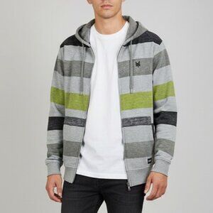 Zoo York Hoodie Mens Small Gray Green Striped Full Zip Skate Lightweight
